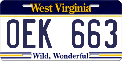 WV license plate OEK663