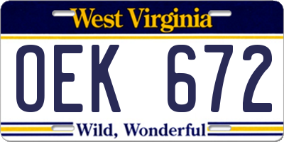 WV license plate OEK672
