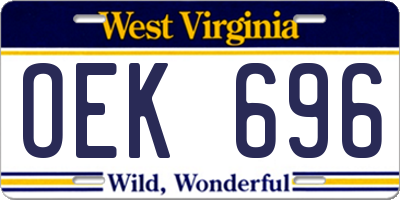 WV license plate OEK696