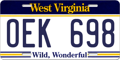 WV license plate OEK698