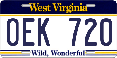 WV license plate OEK720