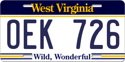 WV license plate OEK726