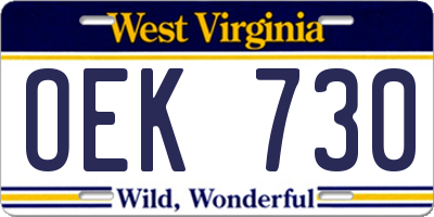 WV license plate OEK730