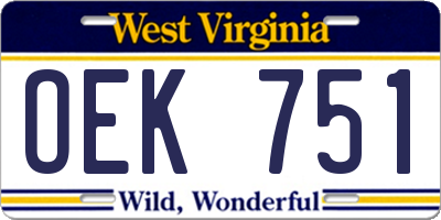 WV license plate OEK751
