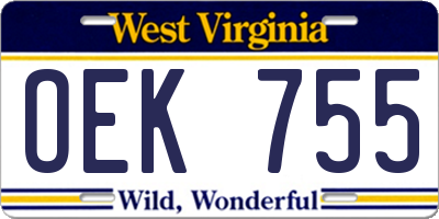 WV license plate OEK755