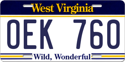 WV license plate OEK760
