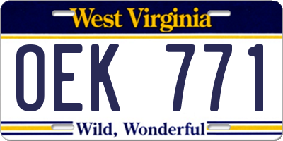 WV license plate OEK771
