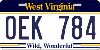 WV license plate OEK784