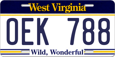 WV license plate OEK788