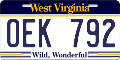 WV license plate OEK792