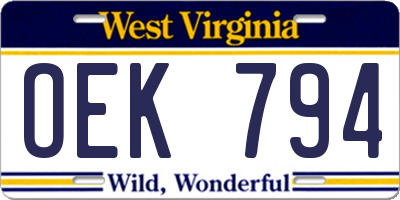 WV license plate OEK794