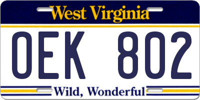 WV license plate OEK802