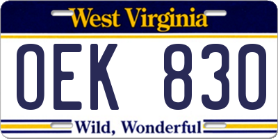 WV license plate OEK830