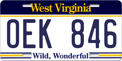 WV license plate OEK846