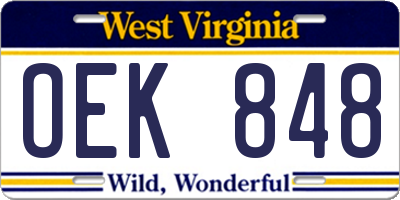WV license plate OEK848