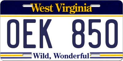 WV license plate OEK850