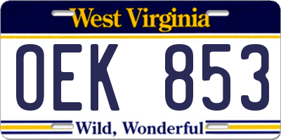 WV license plate OEK853