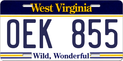 WV license plate OEK855