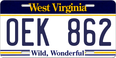 WV license plate OEK862