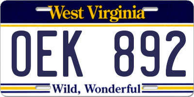 WV license plate OEK892
