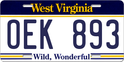 WV license plate OEK893
