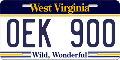WV license plate OEK900