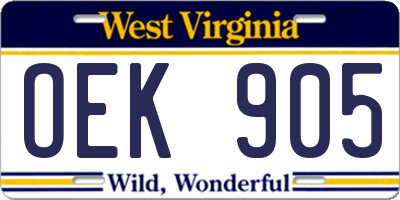 WV license plate OEK905