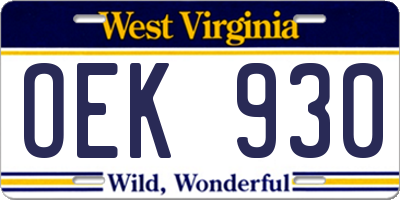 WV license plate OEK930