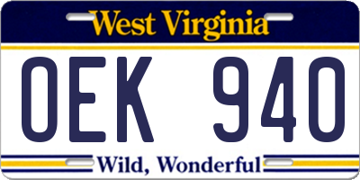 WV license plate OEK940