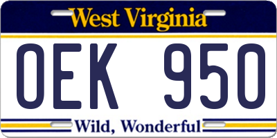 WV license plate OEK950