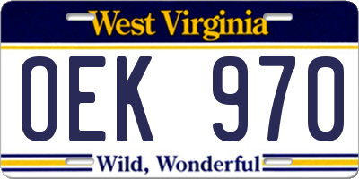 WV license plate OEK970