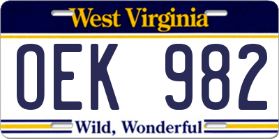 WV license plate OEK982