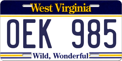 WV license plate OEK985