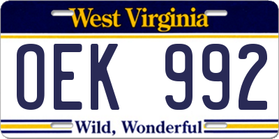 WV license plate OEK992