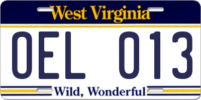 WV license plate OEL013