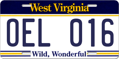 WV license plate OEL016