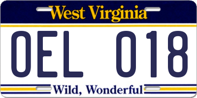 WV license plate OEL018