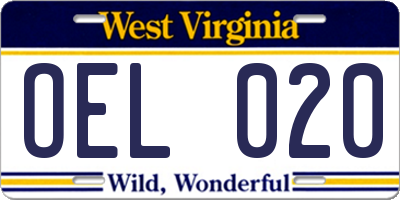 WV license plate OEL020
