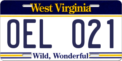 WV license plate OEL021