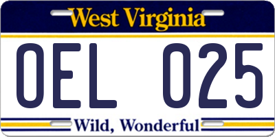 WV license plate OEL025