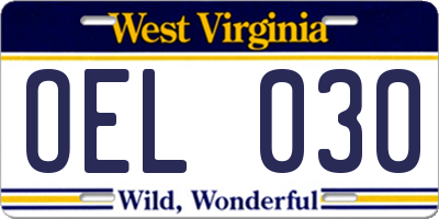 WV license plate OEL030