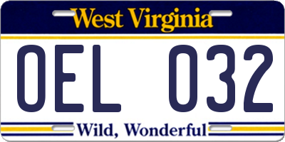 WV license plate OEL032