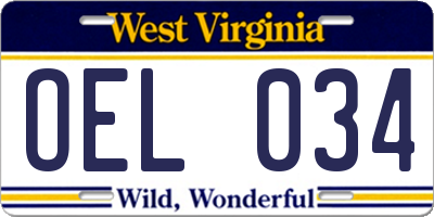 WV license plate OEL034