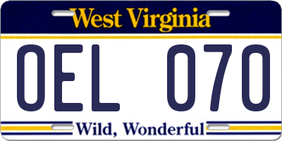 WV license plate OEL070
