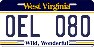 WV license plate OEL080
