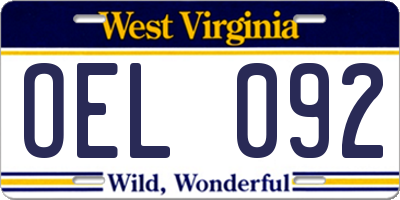 WV license plate OEL092