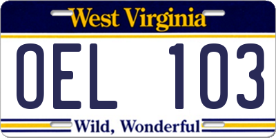 WV license plate OEL103
