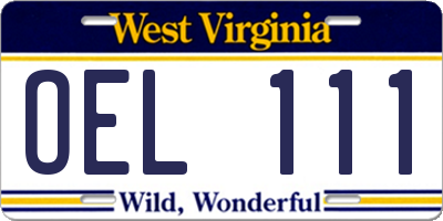WV license plate OEL111