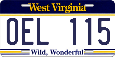 WV license plate OEL115