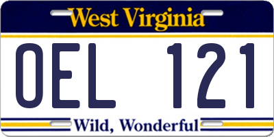 WV license plate OEL121